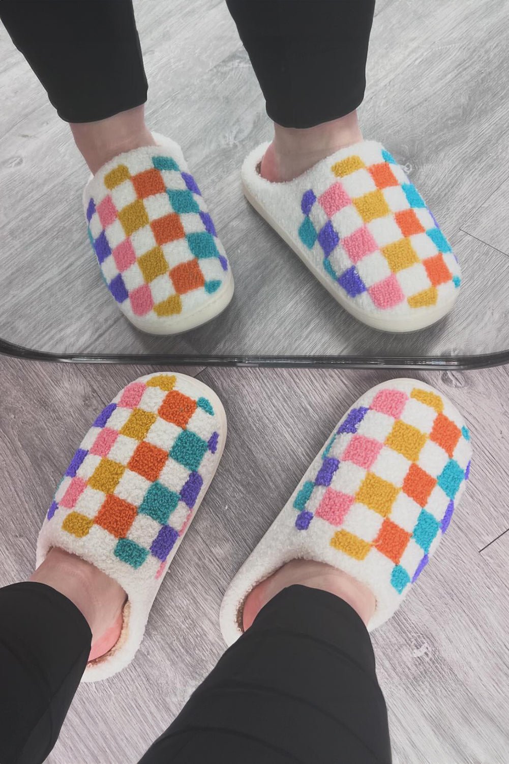 Crowned Energy CO. White / 37 Dear-Lover Dropshipping Shoes & Bags/Slippers White Vibrant Checkered Plush Thermal Slippers