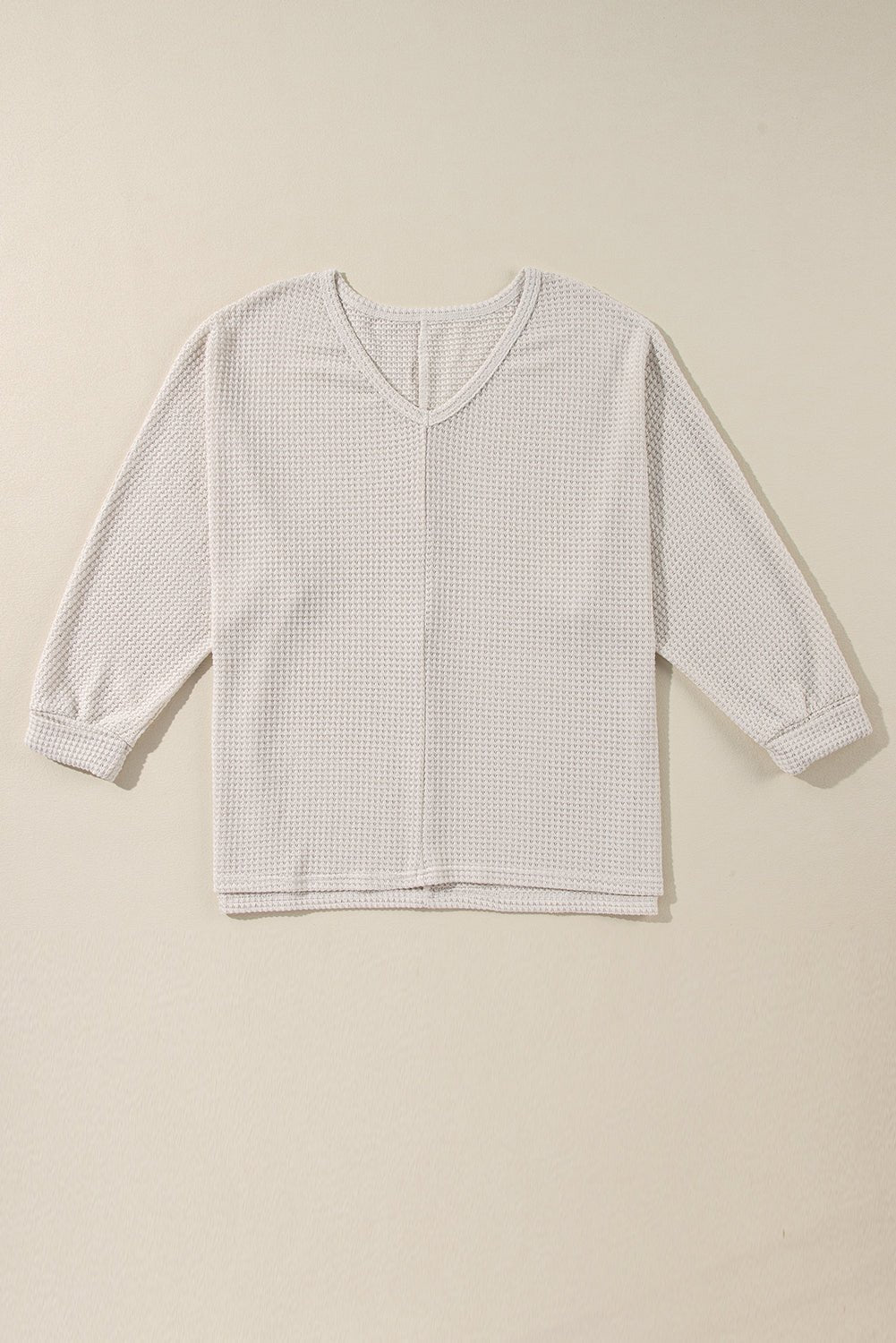 Crowned Energy CO. White / S / 65%Polyester+30%Viscose+5%Elastane Dear-Lover Dropshipping Tops/Long Sleeve Tops White Waffle Knit Side Slits Loose Fit V Neck Top