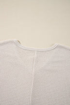 Crowned Energy CO. White / S / 65%Polyester+30%Viscose+5%Elastane Dear-Lover Dropshipping Tops/Long Sleeve Tops White Waffle Knit Side Slits Loose Fit V Neck Top