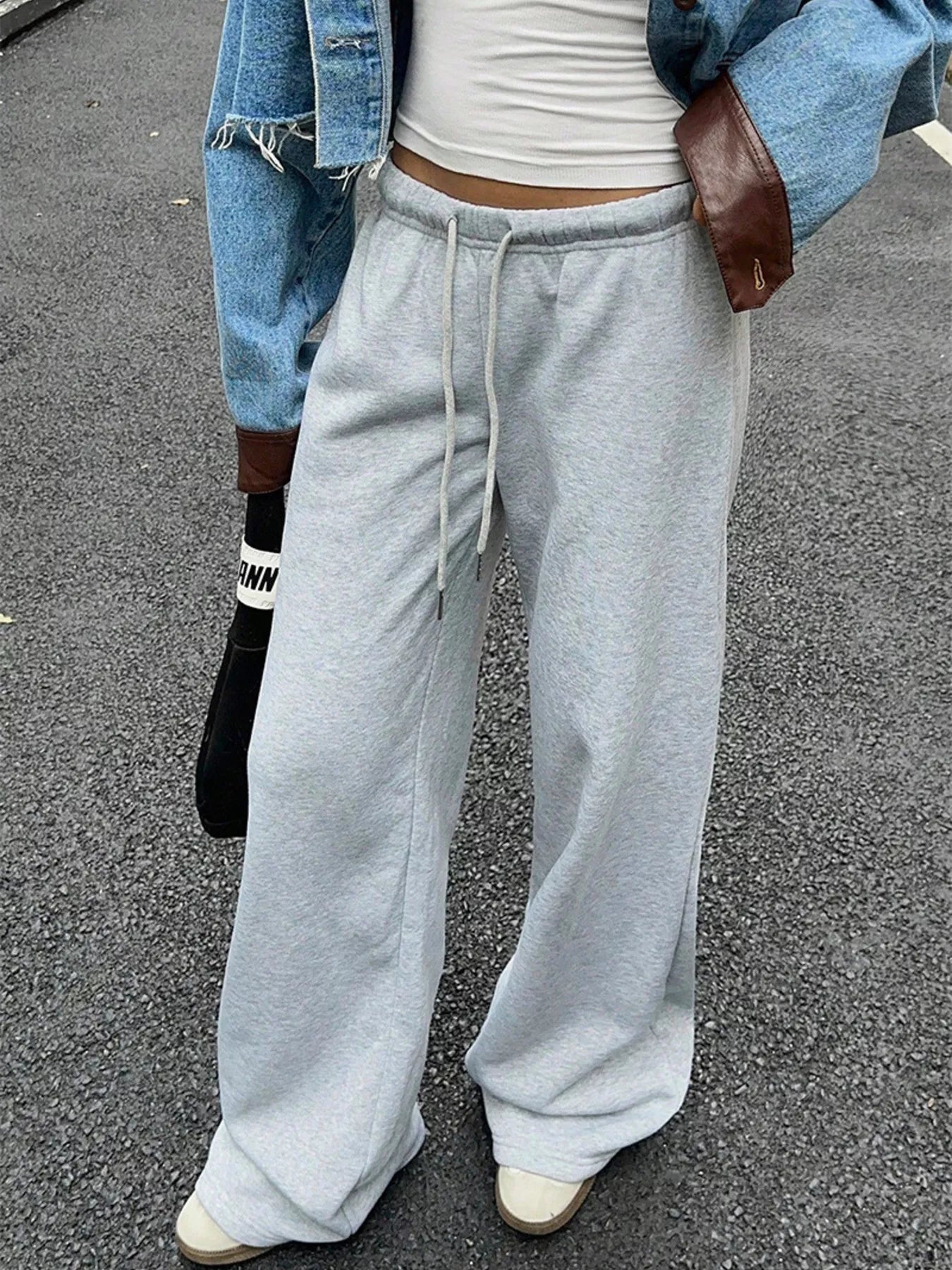 Crowned Energy CO. Light Gray / S Trendsi sweatpants Wide Leg Sweatpants with Drawstring