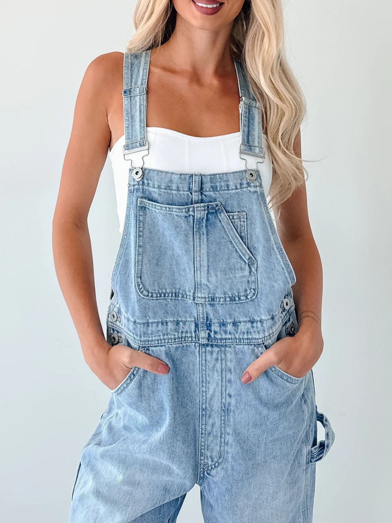 Wide Strap Relaxed Fit Denim Overalls - Crowned Energy CO.