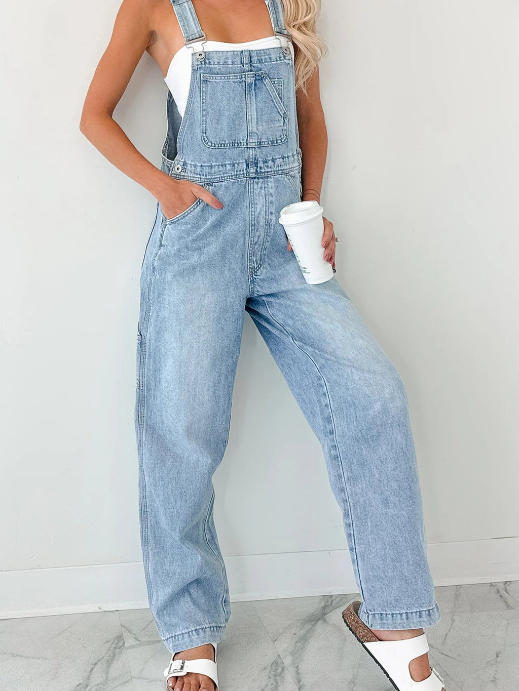 Wide Strap Relaxed Fit Denim Overalls - Crowned Energy CO.