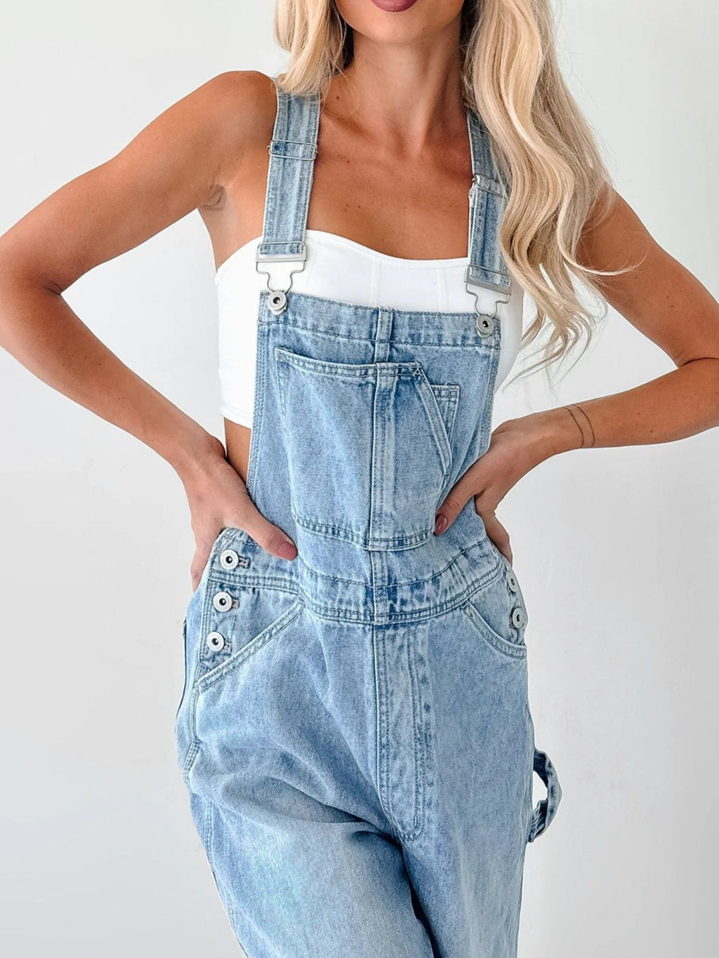 Wide Strap Relaxed Fit Denim Overalls - Crowned Energy CO.