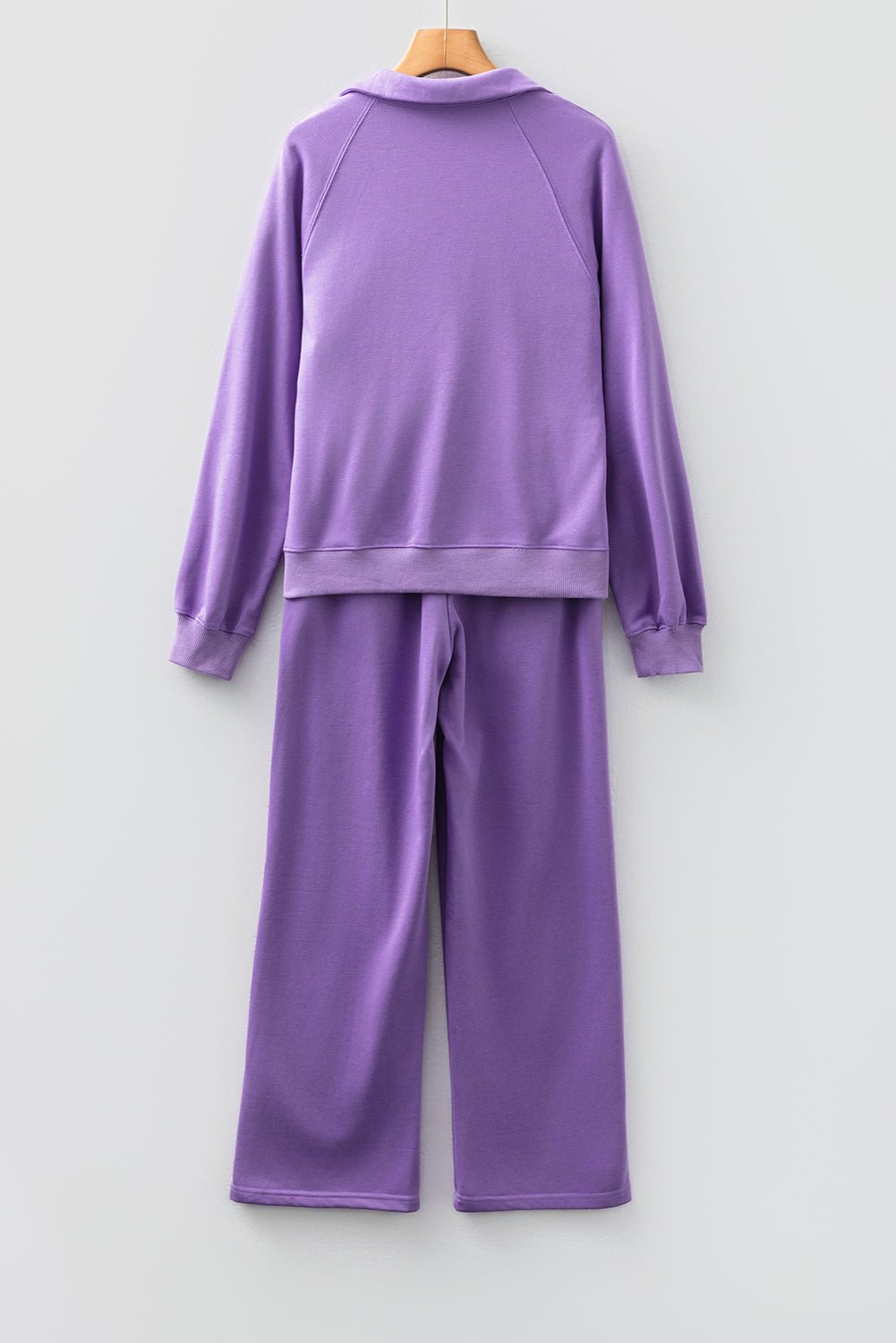 Crowned Energy CO. Wisteria / S / 65%Polyester+35%Cotton Dear-Lover Dropshipping Two Piece Sets/Pant Sets Wisteria Solid Color Collared Pullover and Central Seam Pants Set