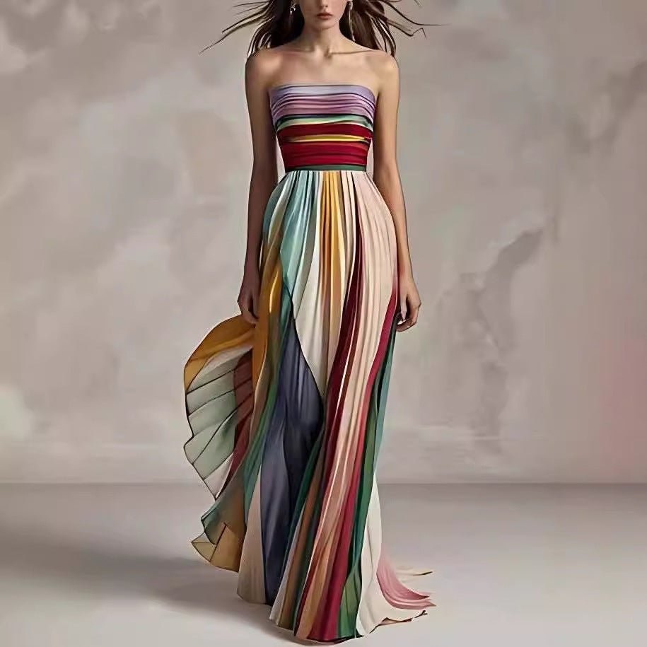 Crowned Energy CO. Picture Color / L Goddess Vibes Dresses Women's Sexy Tube Top Backless Printed Color Swing Maxi Dress