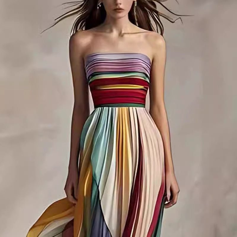 Crowned Energy CO. Picture Color / L Goddess Vibes Dresses Women's Sexy Tube Top Backless Printed Color Swing Maxi Dress