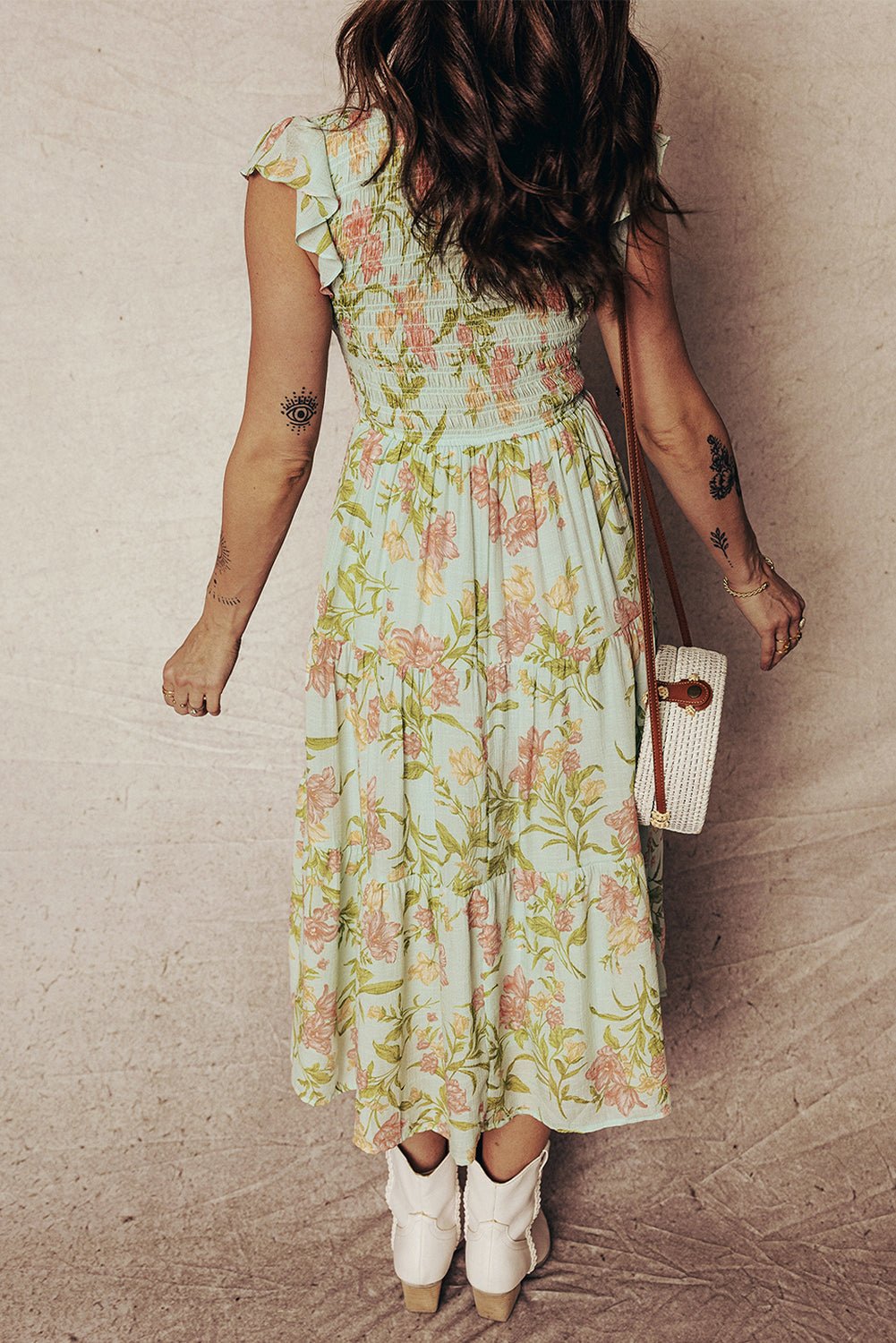 Yellow Smocked Bodice Ruffled Sleeveless Tiered Floral Maxi Dress - Crowned Energy CO.