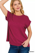 Crowned Energy CO. CABERNET / S Trendsi Shirt Zenana Cotton Modal Slub Rolled Sleeve T-Shirt