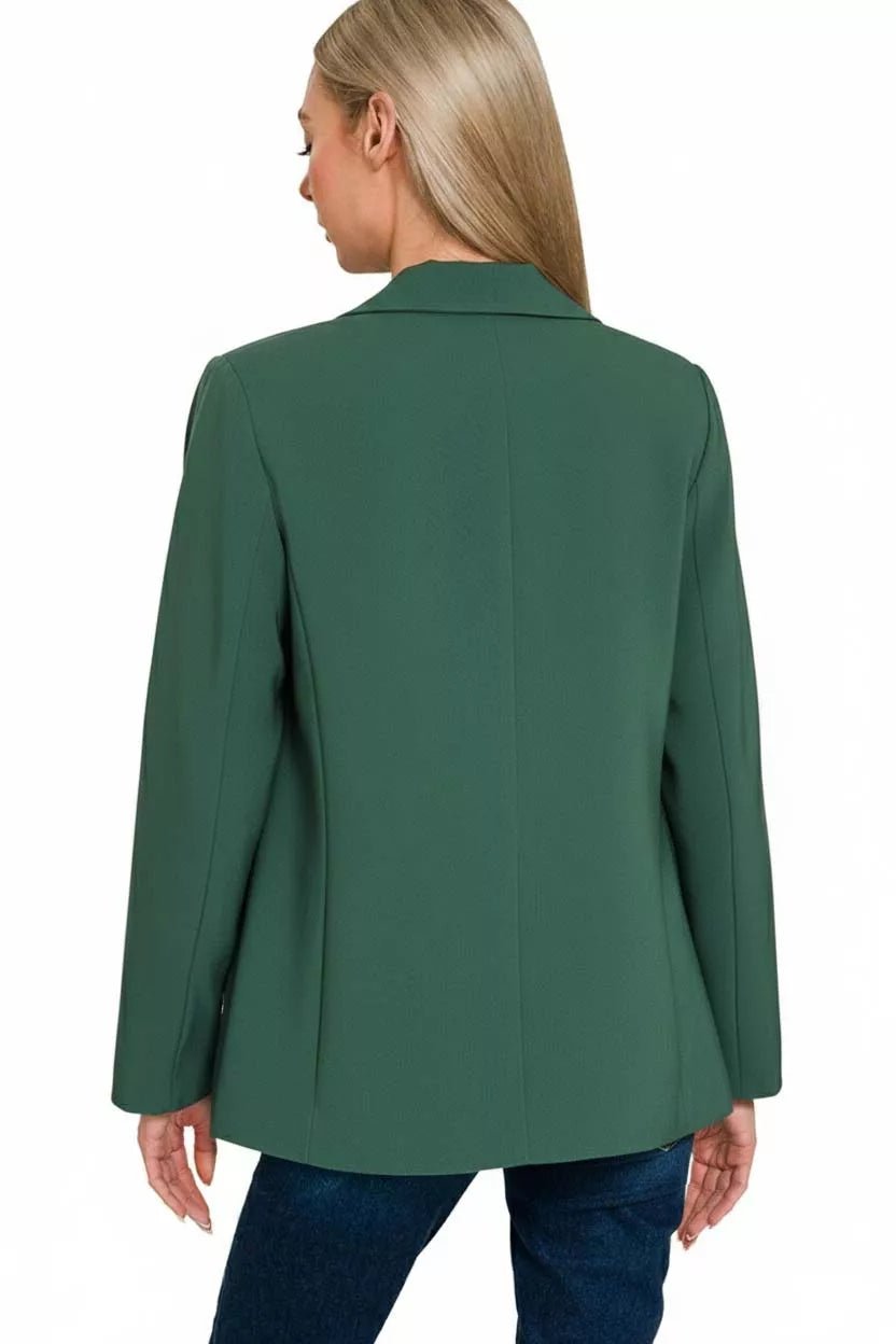 Crowned Energy CO. HUNTER GREEN / S Trendsi Tops/Blouses & Shirts Zenana Woven Long Sleeve Blazer With Lining