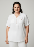 Zip - front Collared Utility Knit Top - Crowned Energy CO.