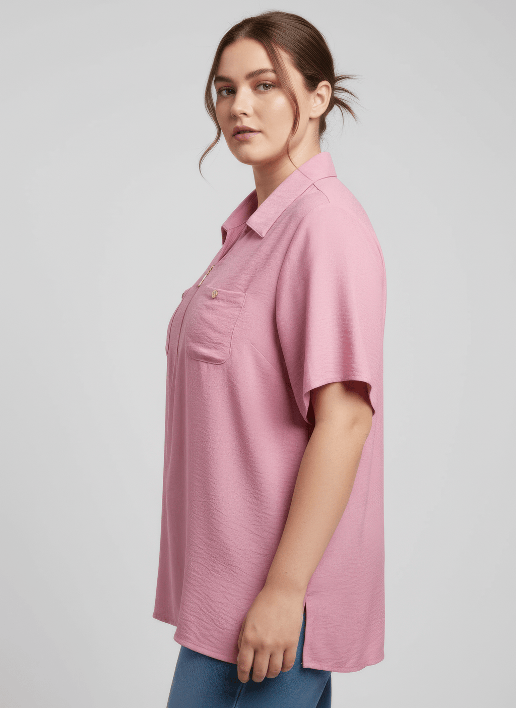 Zip - front Collared Utility Knit Top - Crowned Energy CO.
