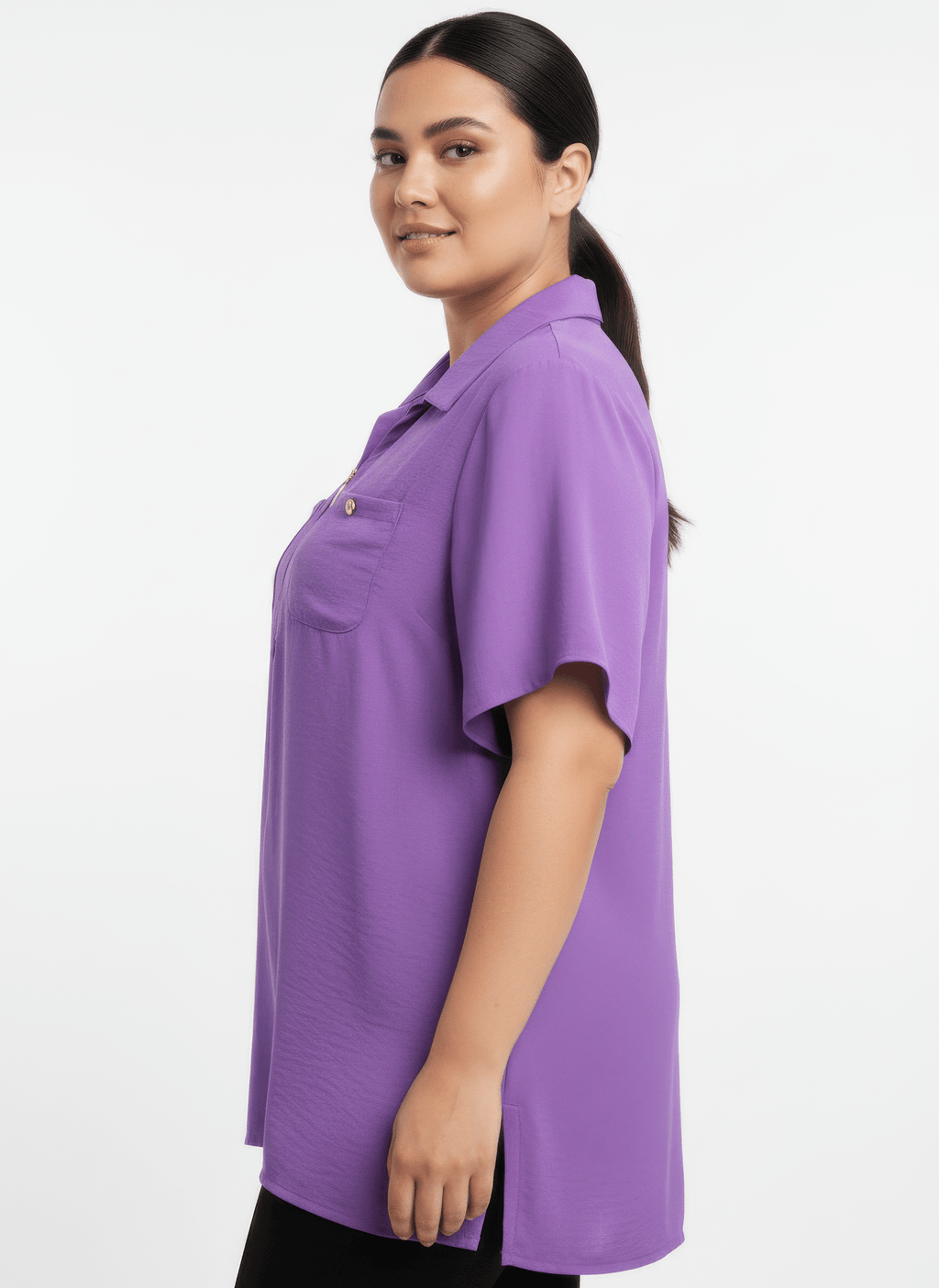 Zip - front Collared Utility Knit Top - Crowned Energy CO.