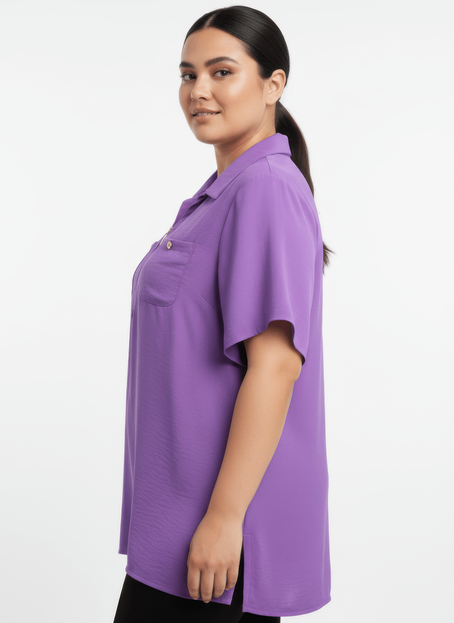 Zip - front Collared Utility Knit Top - Crowned Energy CO.