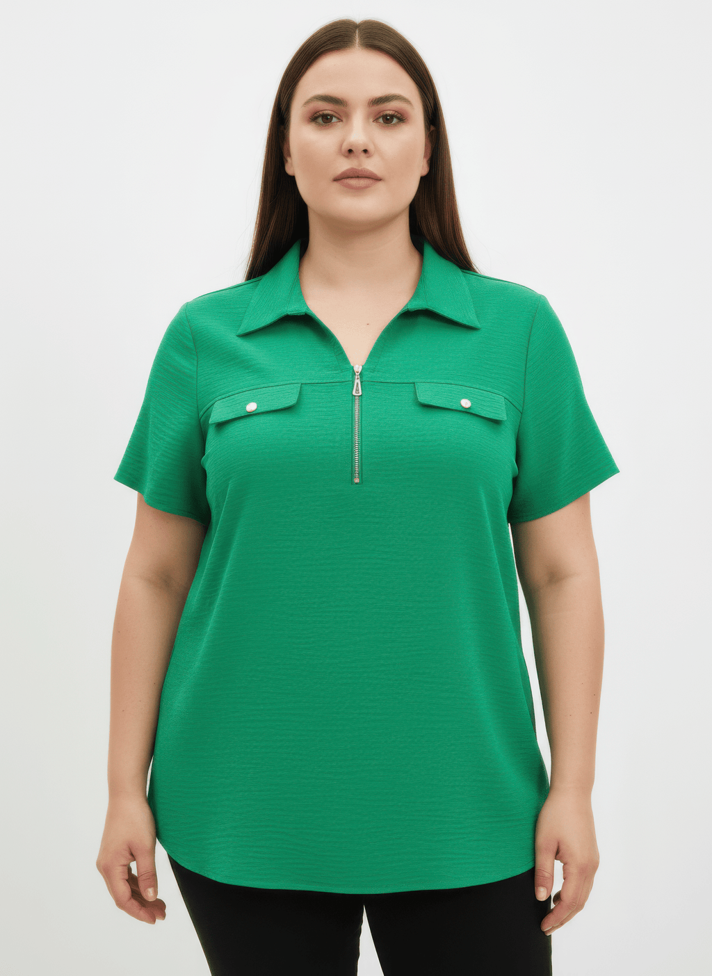 Zip - front Collared Utility Knit Top - Crowned Energy CO.