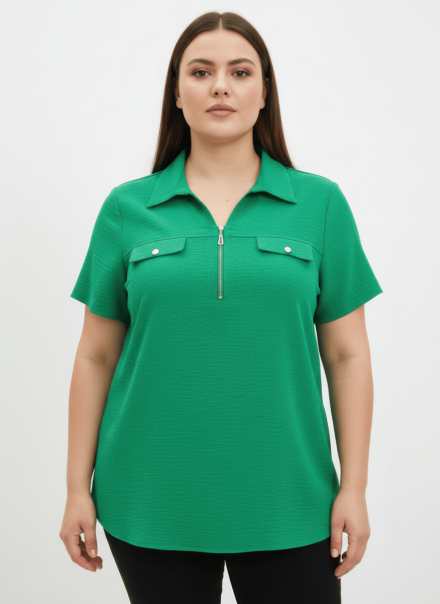 Zip - front Collared Utility Knit Top - Crowned Energy CO.