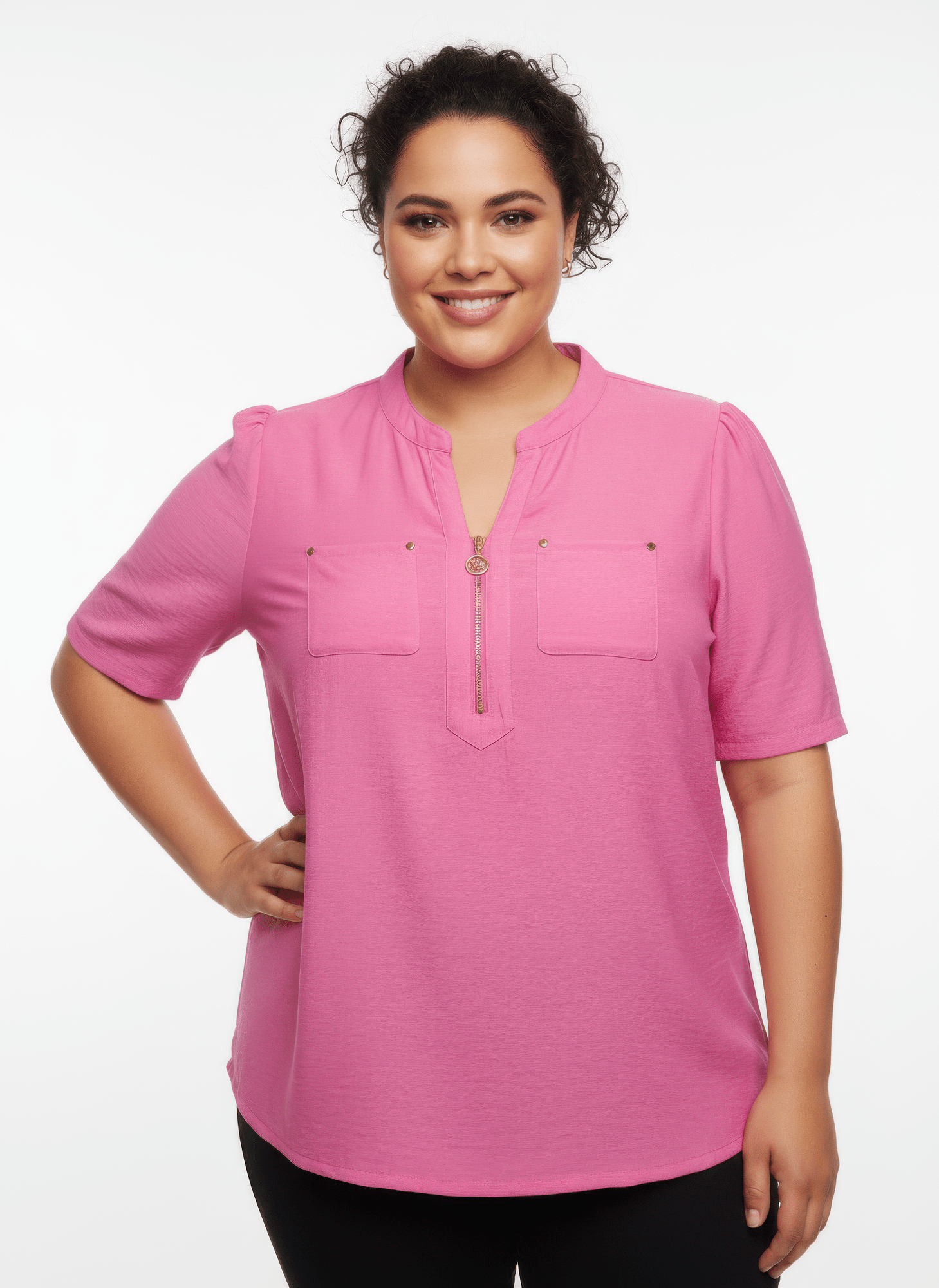 Zip - front Utility Pocket Knit Top - Crowned Energy CO.