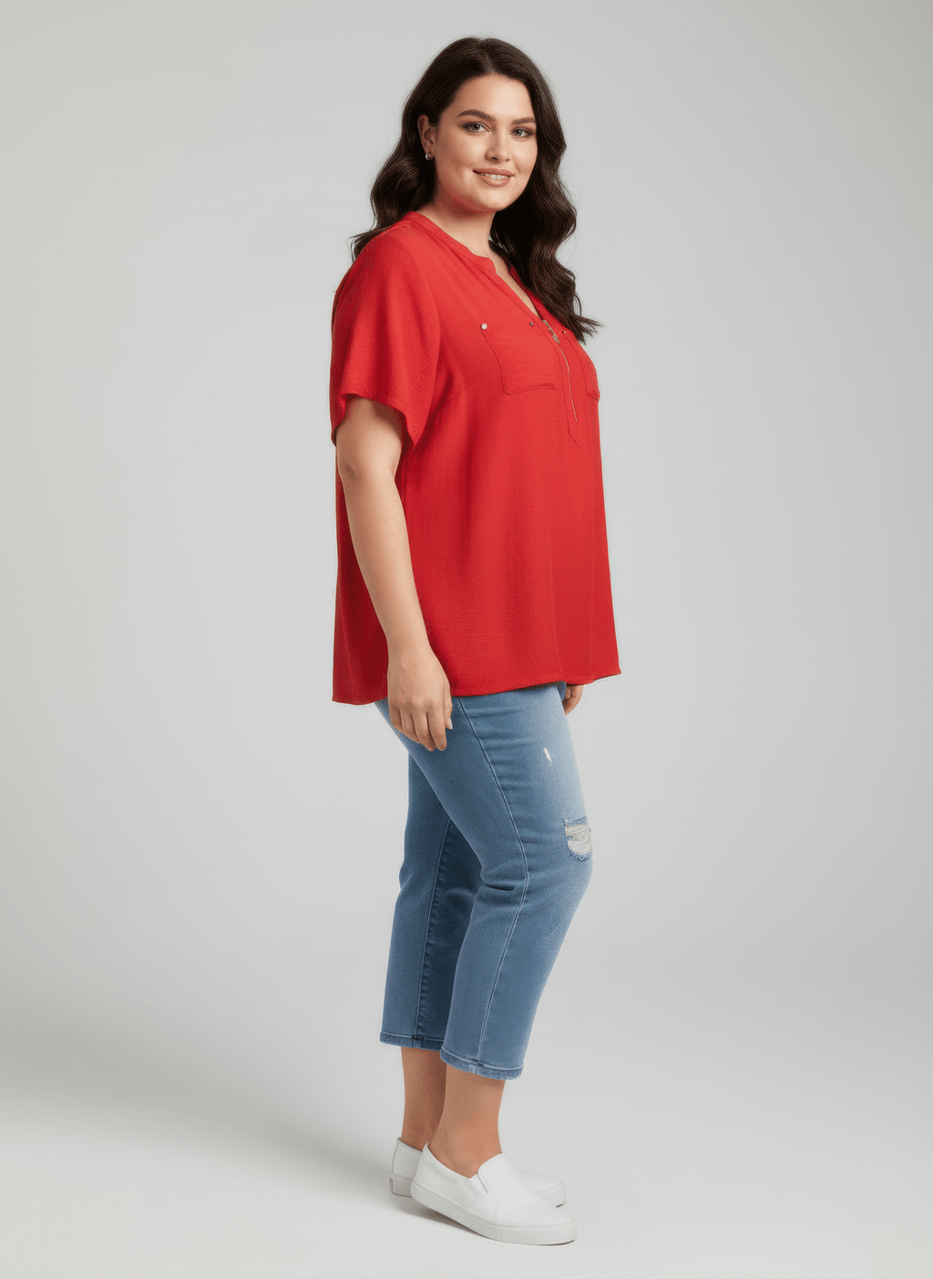 Zip - front Utility Pocket Knit Top - Crowned Energy CO.
