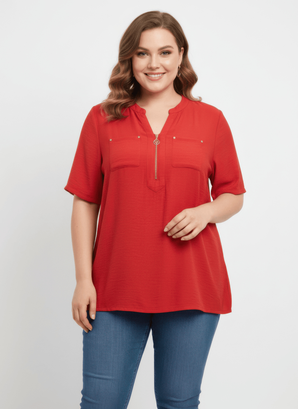 Zip - front Utility Pocket Knit Top - Crowned Energy CO.