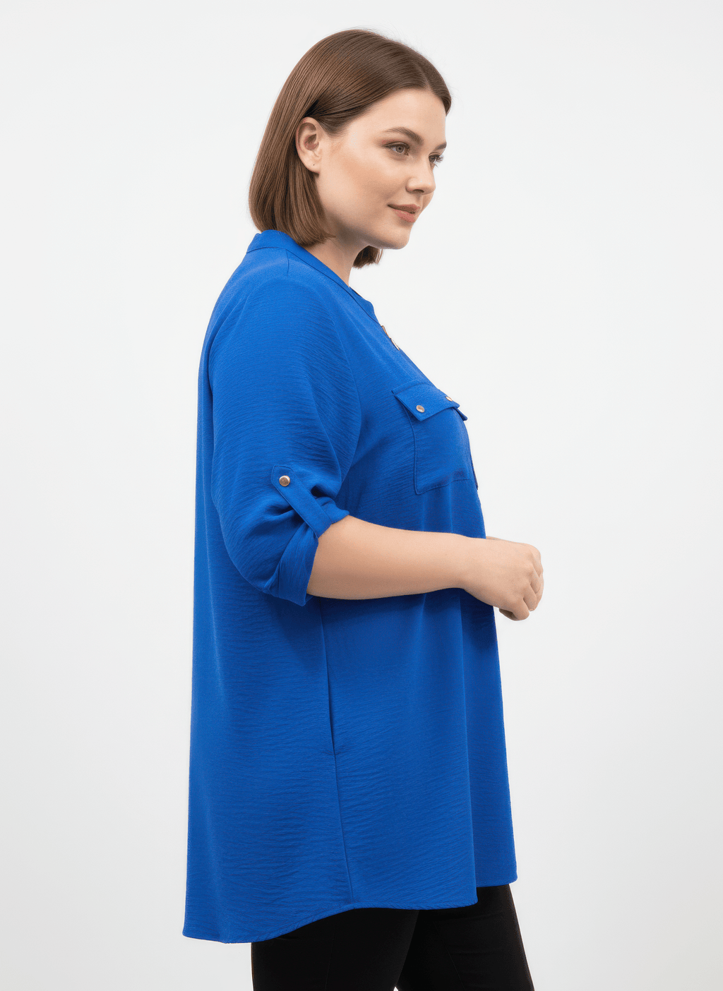 Zip - front Utility Pocket Roll - tab Sleeve Top - Crowned Energy CO.