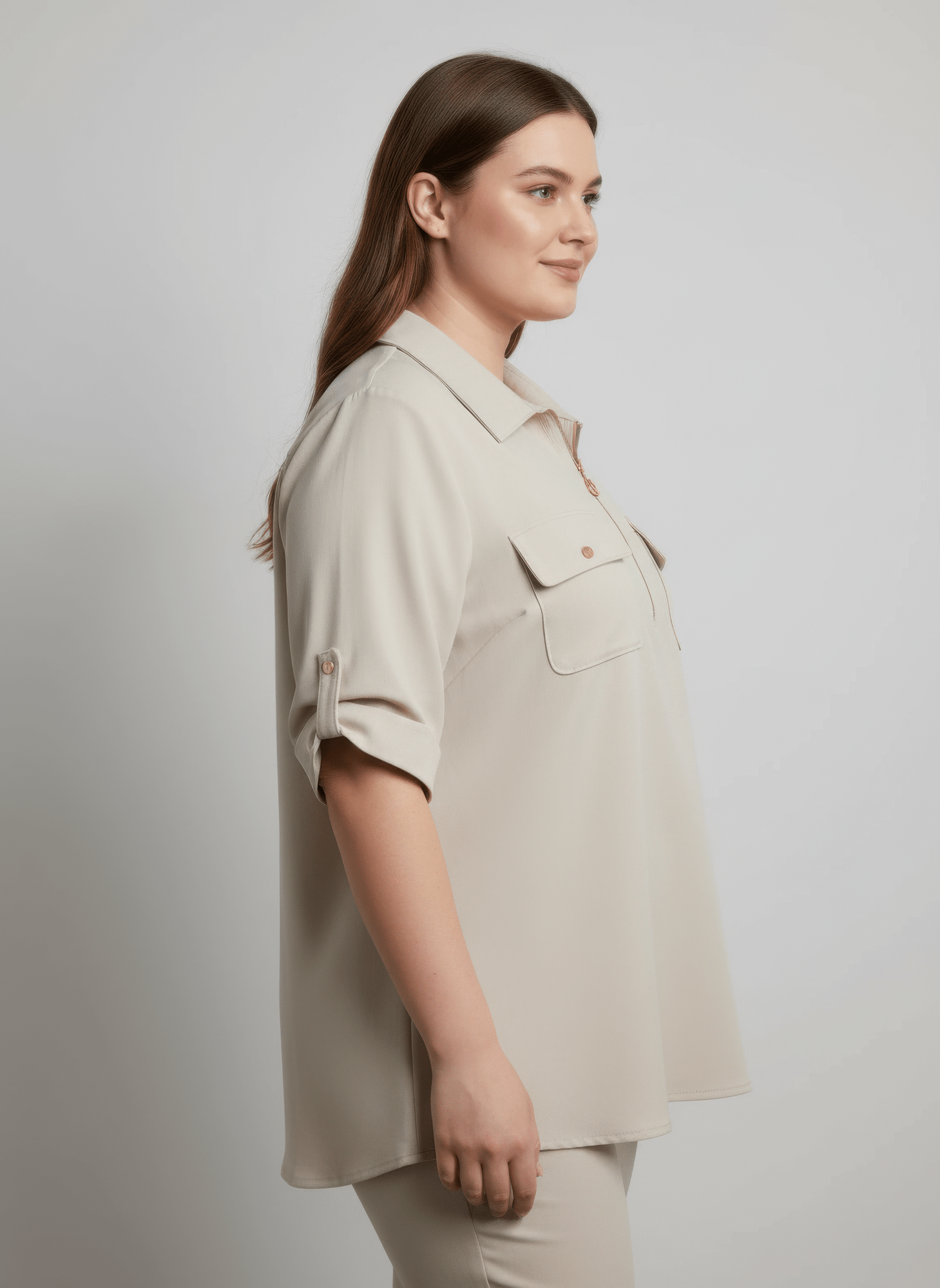 Zip Front Utility Pocket Tunic Blouse - Crowned Energy CO.