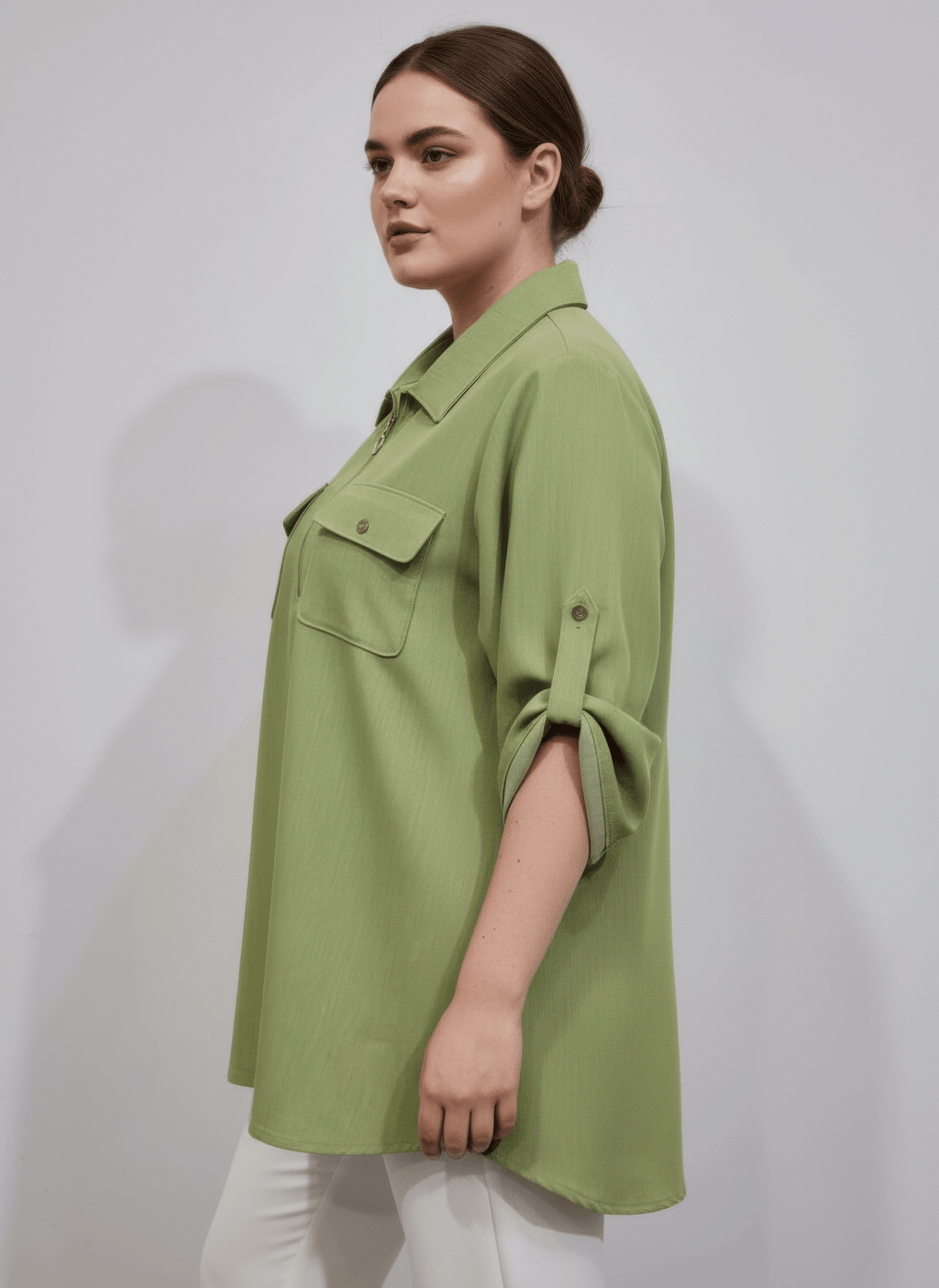 Zip Front Utility Pocket Tunic Blouse - Crowned Energy CO.