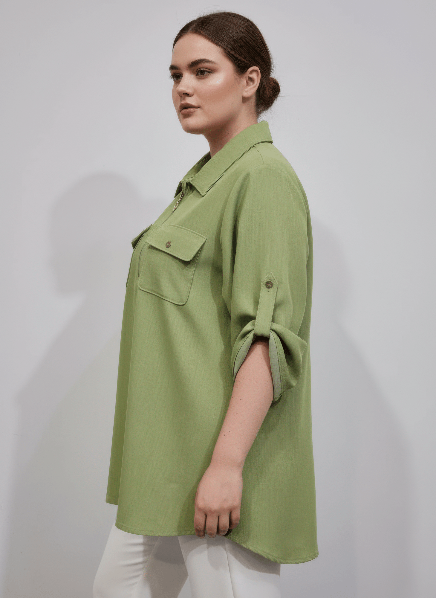 Zip Front Utility Pocket Tunic Blouse - Crowned Energy CO.