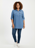Zip Front Utility Pocket Tunic Blouse - Crowned Energy CO.