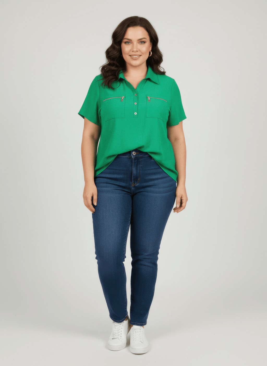 Zip Pocket Collared Knit Tunic Top - Crowned Energy CO.
