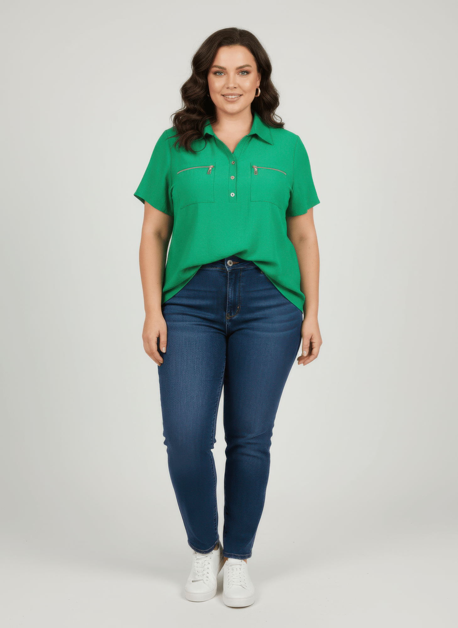 Zip Pocket Collared Knit Tunic Top - Crowned Energy CO.