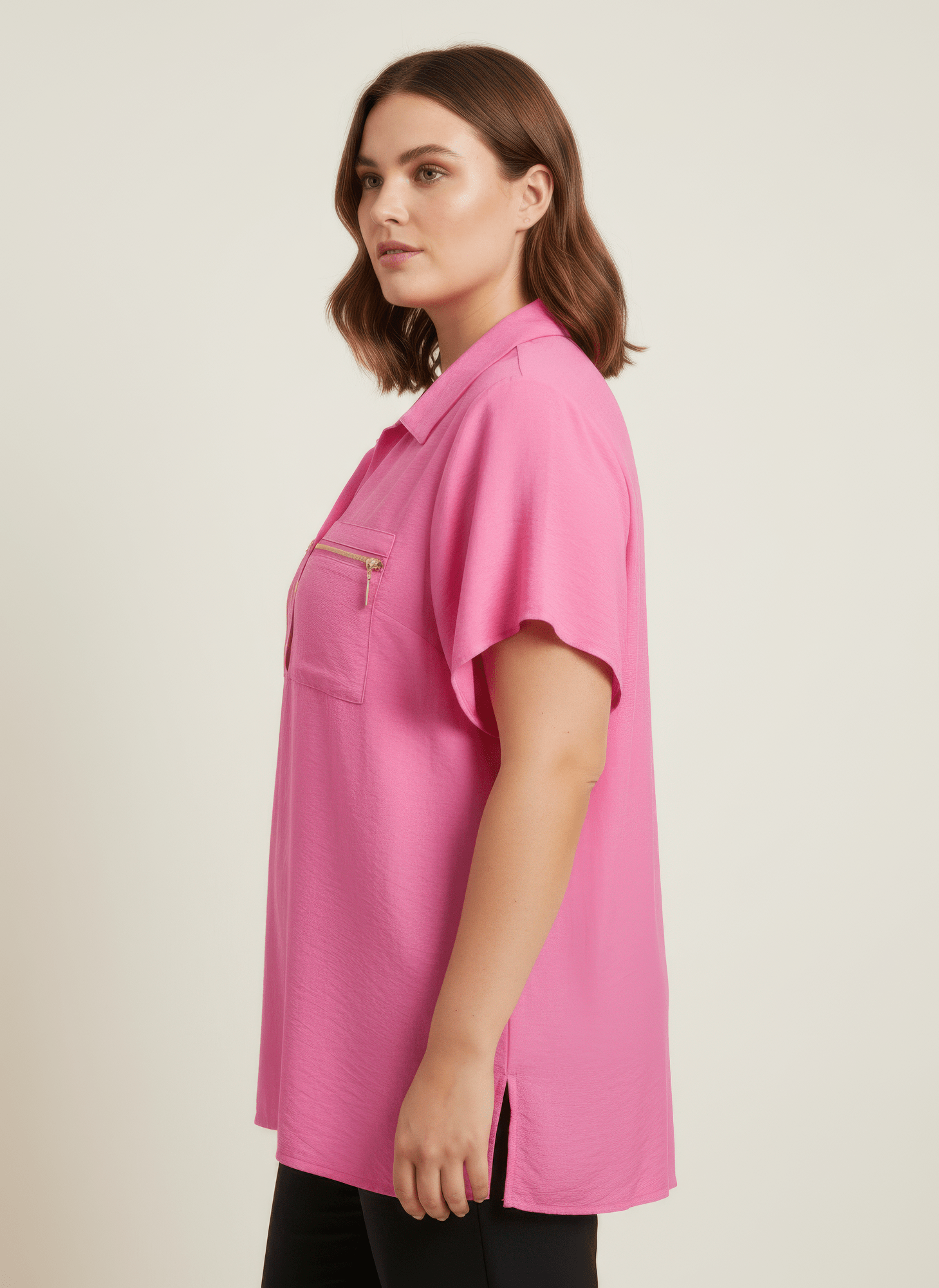 Zip Pocket Collared Knit Tunic Top - Crowned Energy CO.
