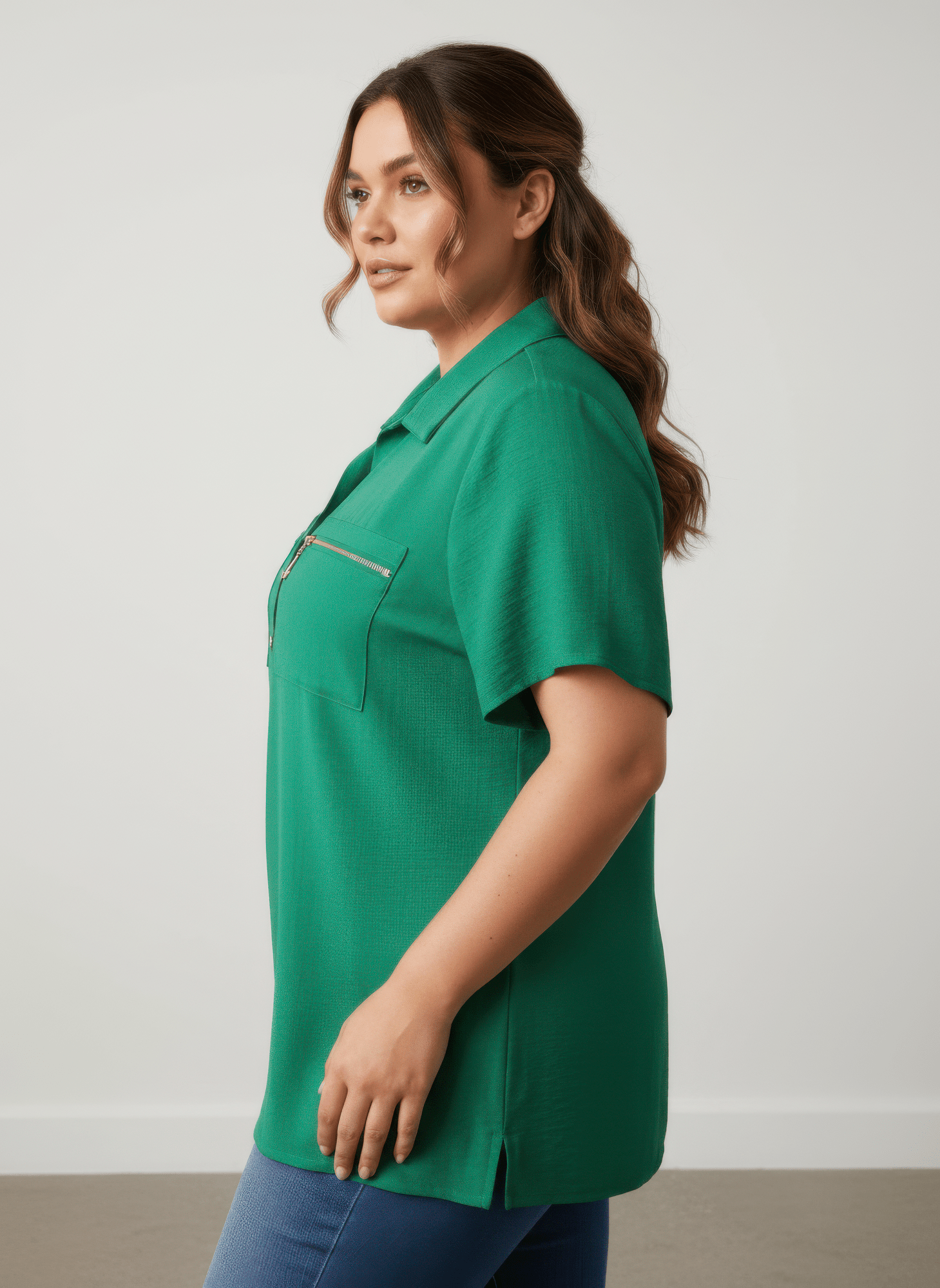 Zip Pocket Collared Knit Tunic Top - Crowned Energy CO.